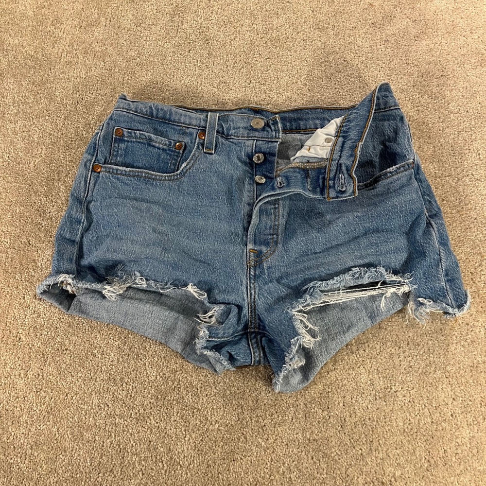 Levi's 501 Original Denim Shorts‎ Womens W30 Blue Distressed High Rise
